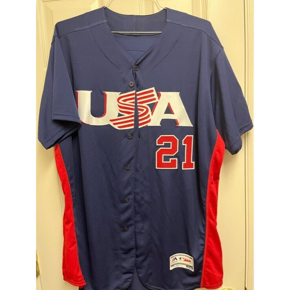 NWOT #21 Johnson USA Authentic On-Field Baseball Jersey 48 Flex Base Jersey Blue